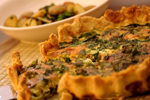 Crab & Spinach Tart and Norfolk Style New Potatoes with Peas & Samphire