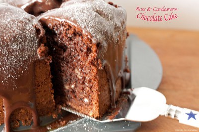 5 Minute Rose & Cardamom Chocolate Cake with Condensed Milk Chocolate Frosting